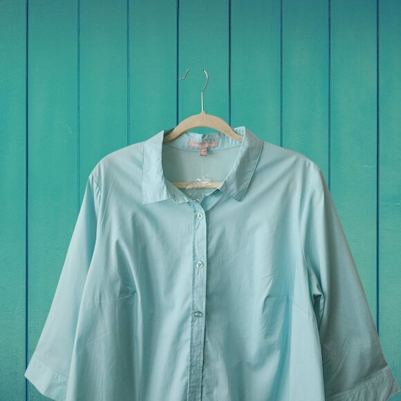 Woman Within Mint Green 3/4 Sleeve Button Down Shirt Size L (18W/20W) - Picture 2 of 10